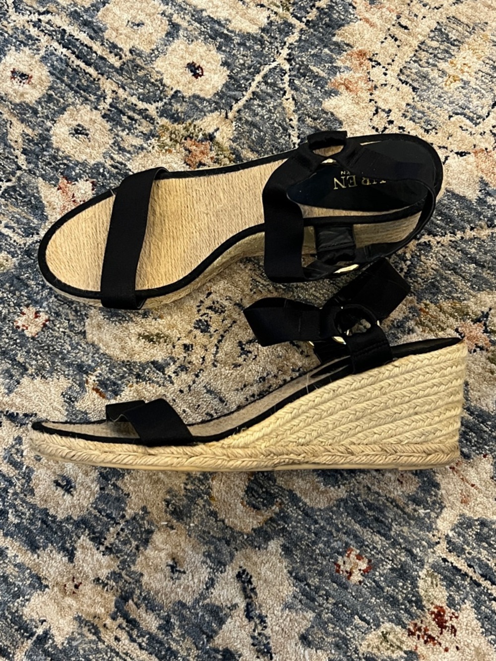 Ralph Lauren Black Espadrille Ankle-Strap Wedge Sandals - Picture 9 of 11